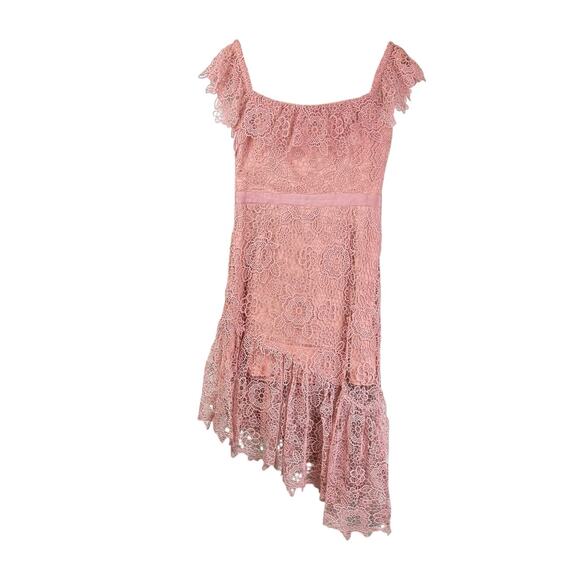 Gianni Bini Peachy Ruffle Floral Lace Fit & Flare Formal Asymmetrical Dress - Picture 8 of 11